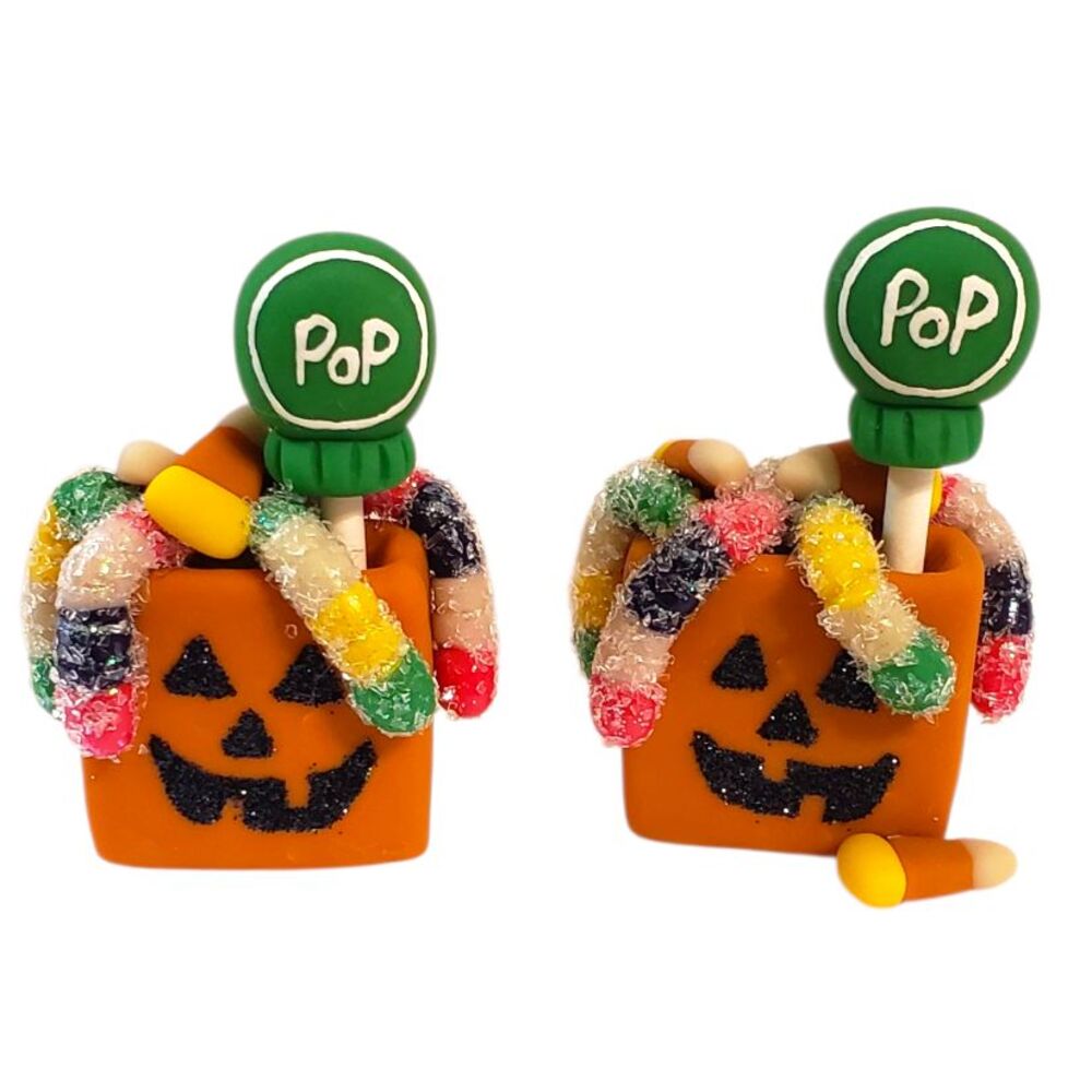 Jack-o-Lantern Pumpkin Bag with Candy Handmade Polymer Clay Halloween Fall Décor